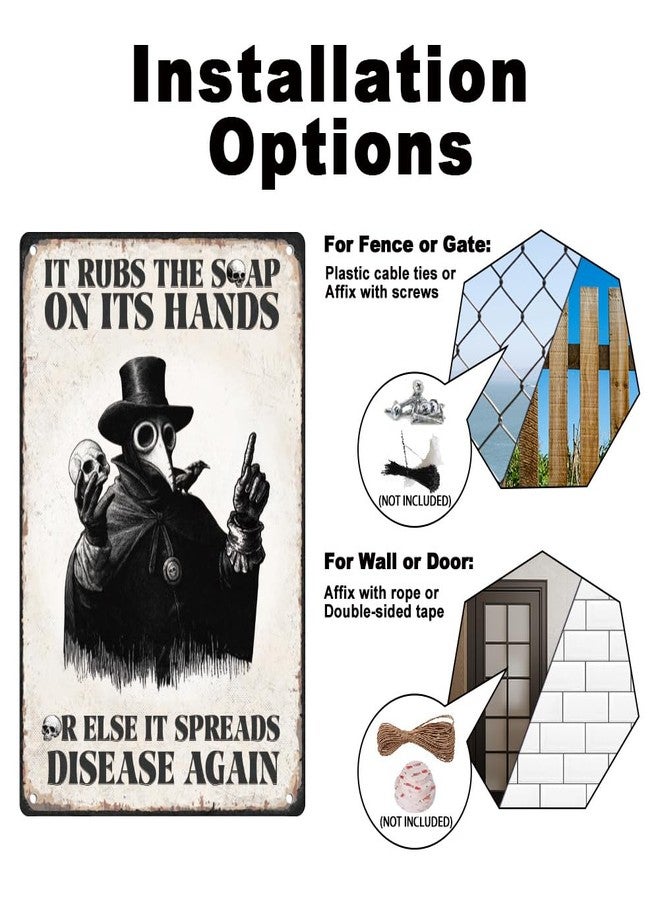 Doodlream Wash Your Hand Plague Doctor Gothic Bathroom Wall Decor Sign It Rubs the Soap on Its Hands Metal Tin Sign 8" x 12" Vintage Wall Art Poster for Home Office Bathroom Wall Decor Gift - Image 5
